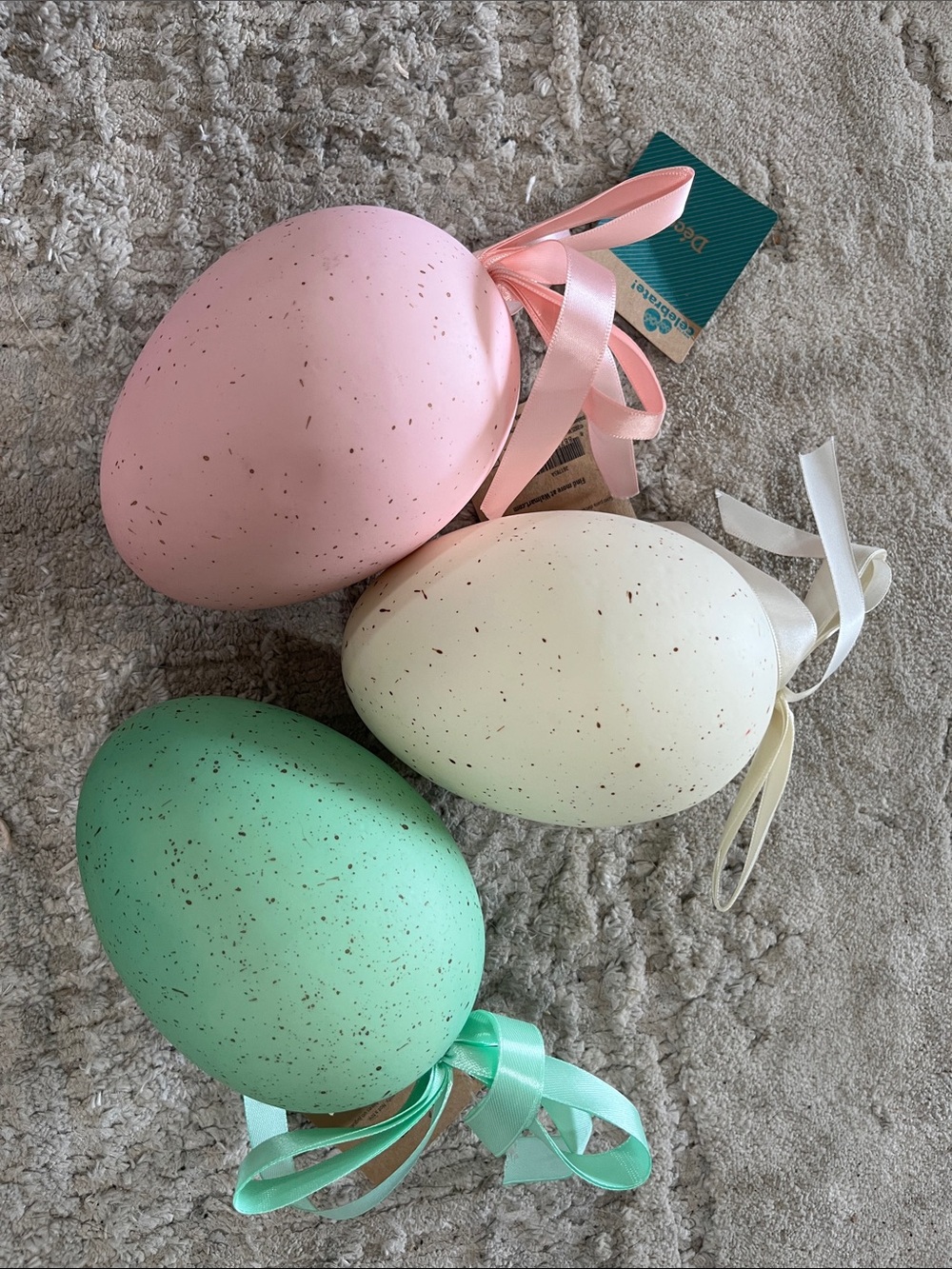 Set of 3 Speckled Pastel Hanging Easter Eggs - Pink, Mint & Cream